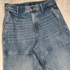 Express Modern Straight Jeans Womens 6 R Blue Medium Wash Super High Rise Seamed